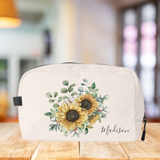 Monogrammed Waterverf  rustieke zonnebloem Toilettasje