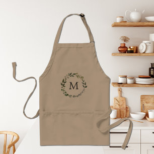 Monogrammed Waterverf salie groene bladeren krans Standaard Schort