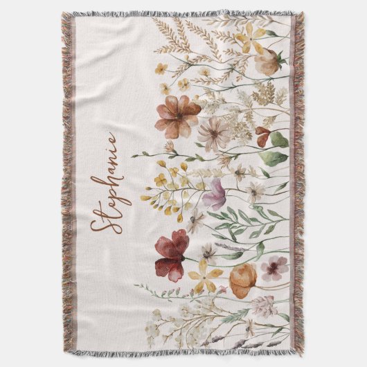 Monogrammed Waterverf Wildflower Bloemen Deken (Voorkant Verticaal)