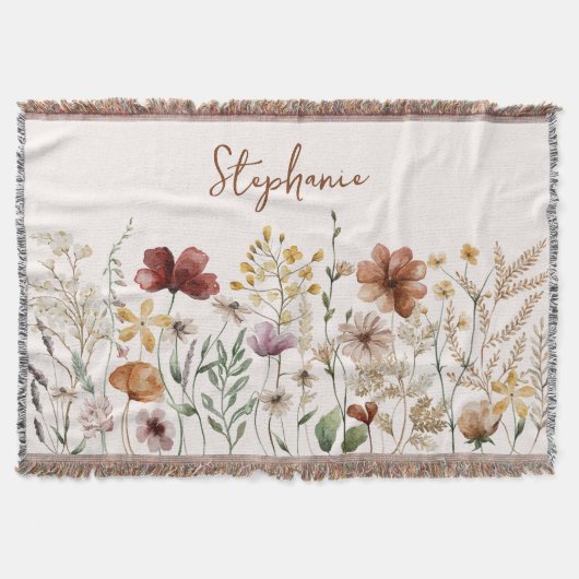 Monogrammed Waterverf Wildflower  Bloemen Deken (Voorkant)