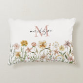 Monogrammed Waterverf Wildflower Meadow Floral Accent Kussen (Voorkant)