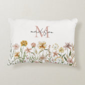 Monogrammed Waterverf Wildflower Meadow Floral Accent Kussen (Achterkant)