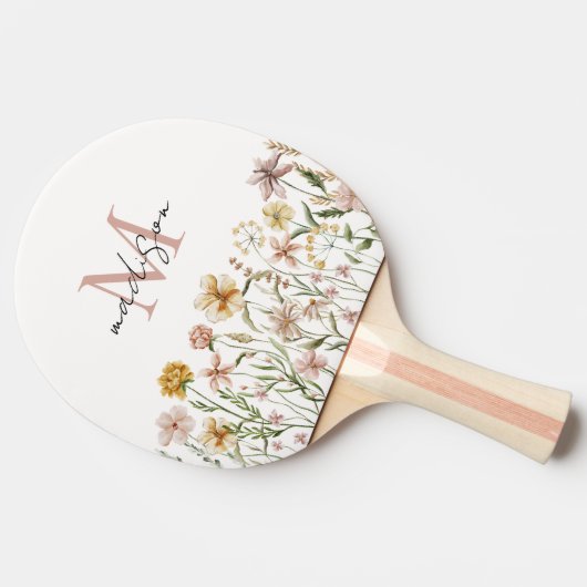 Monogrammed Waterverf Wildflower Meadow Floral Tafeltennisbatje (Zijkant)