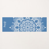 Monogrammed White & Blue Mandala Pattern Yoga Mat (Achterkant (horizontaal))