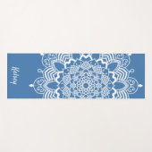 Monogrammed White & Blue Mandala Pattern Yoga Mat (Voorkant (horizontaal))