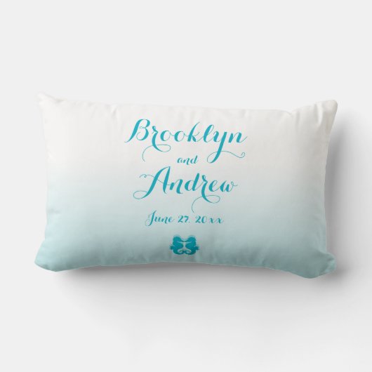 Monogrammed White Blue Seahorse Weddenschap Kussen (Achterkant)