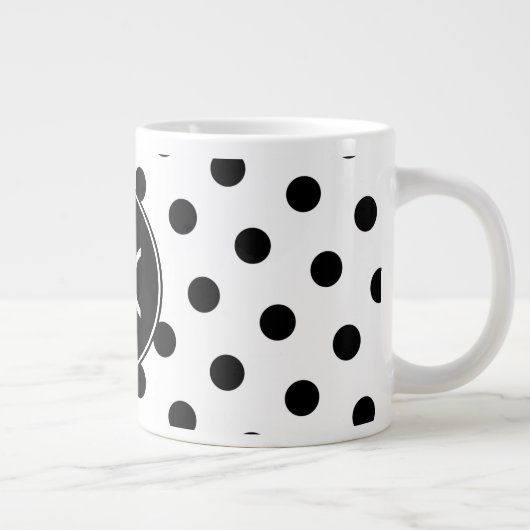 Monogrammed White en Black Polka Dots Jumbo Beker (Rechts)