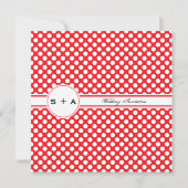Monogrammed White en Red Polka Dot Wedding Kaart (Achterkant)