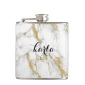 Monogrammed White Marble Stone Gold Accent Heupfles (Voorkant)
