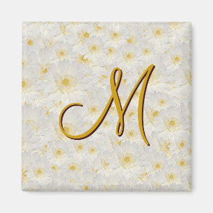 Monogrammed White Mums Magneet