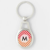 Monogrammed White, Red en Oranje Polka Dot Sleutelhanger (Voorkant)