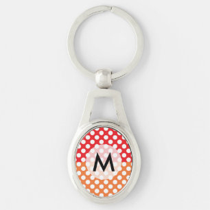 Monogrammed White, Red en Oranje Polka Dot Sleutelhanger