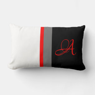 Monogrammed White Red Grey, Black Striped Kussen