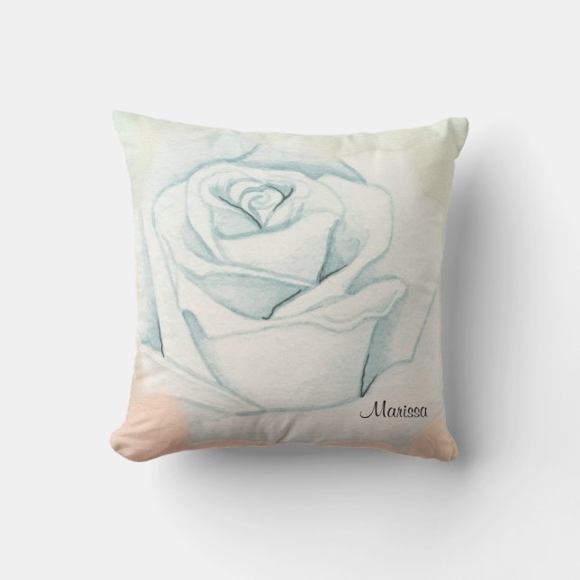 Monogrammed White Rose Kussen (Voorkant)