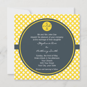 Monogrammed White, Yellow and Charcoal Polka Dot Kaart