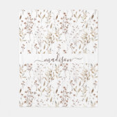 Monogrammed Winter Bruin Gedroogde Bloem en Blader Fleece Deken (Voorkant)