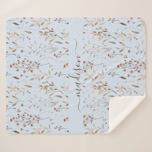 Monogrammed Winter Bruin Gedroogde Bloemen Botanis Sherpa Deken (Voorkant (horizontaal))