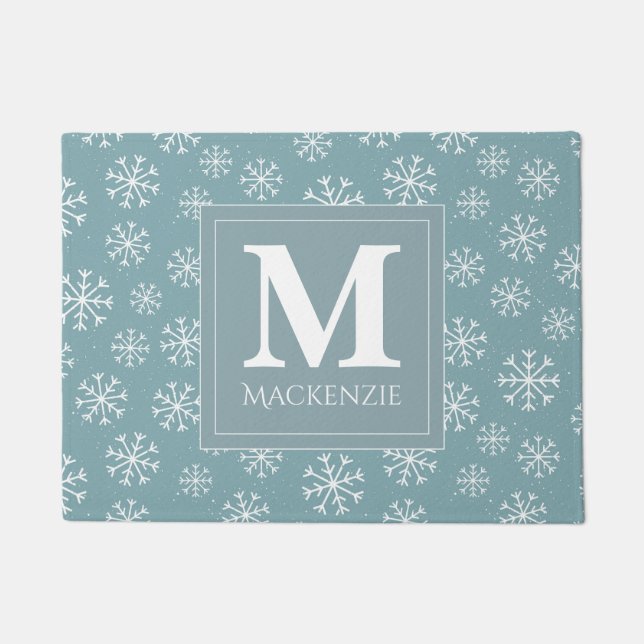 Monogrammed Winter Snowflakes Holiday Deurmat (Voorkant)