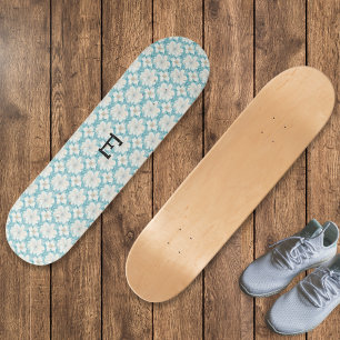 Monogrammed  witte bloemen Patroon Bloemen Skateboard