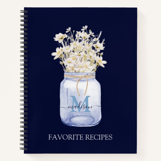 Monogrammed Witte Daisy Bloem in Mason Jar Recept Notitieboek (Voorkant)