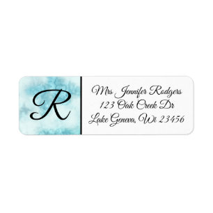 Monogrammed Witte en Blauwe Marmer Pareltjes Etiket