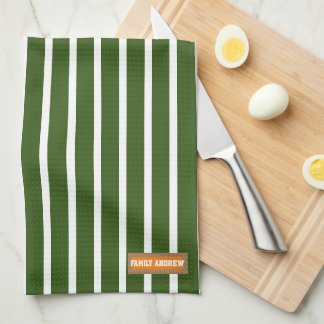 Monogrammed witte en groene strepen stijlvolle mod theedoek
