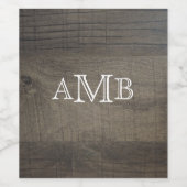 Monogrammed Wood-Look Wijn Etiket (Enkel label)