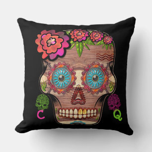 Monogrammed Woodie Sugar Skull Kussen