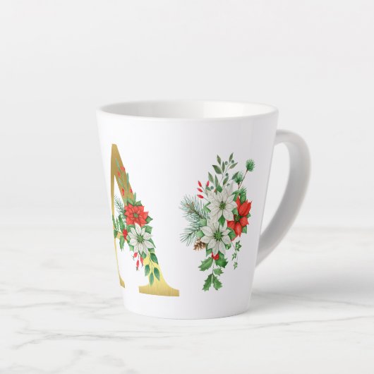 Monogrammed Xmas Latte Mug – Elegant Gold Letter Latte Mok (Rechterhoek)