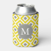 Monogrammed Yellow and Grey Ikat Diamonds Pattern Blikjeskoeler (Blikje Voorkant)