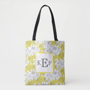 Monogrammed Yellow and Grey White Floral Draagtas