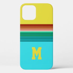 Monogrammed Yellow Blue Multicolor Striped Pattern iPhone 12 Hoesje