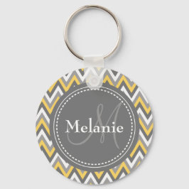 Monogrammed Yellow & Gray Chevron Pattern Sleutelhanger