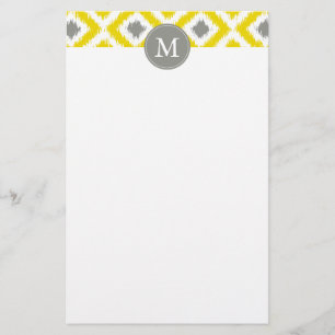 Monogrammed Yellow Grey Diamonds Ikat Pattern Briefpapier
