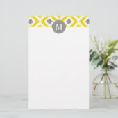 Monogrammed Yellow Grey Diamonds Ikat Pattern Briefpapier (Staand voorkant)