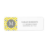 Monogrammed Yellow Grey Diamonds Ikat Pattern Etiket (Voorkant)