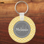 Monogrammed Yellow Grey Moroccan Ogee Pattern Sleutelhanger (Voorkant)