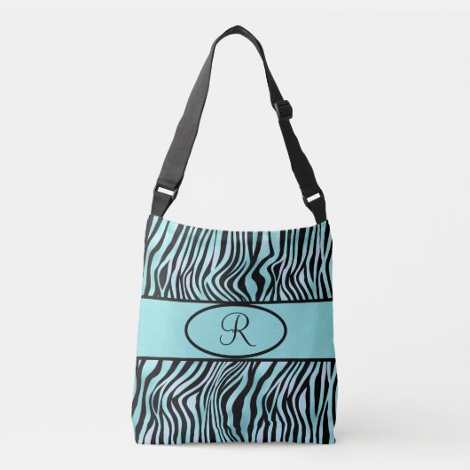 Monogrammed Zebra Stripe Turquoise Blauwgroen en z Crossbody Tas (Voorkant)