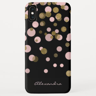 Monogrammed Zwart en Roos Gold Foil Confetti iPhone XS Max Hoesje