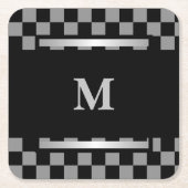 Monogrammed zwart geruit papier Onderzetter (Voorkant)