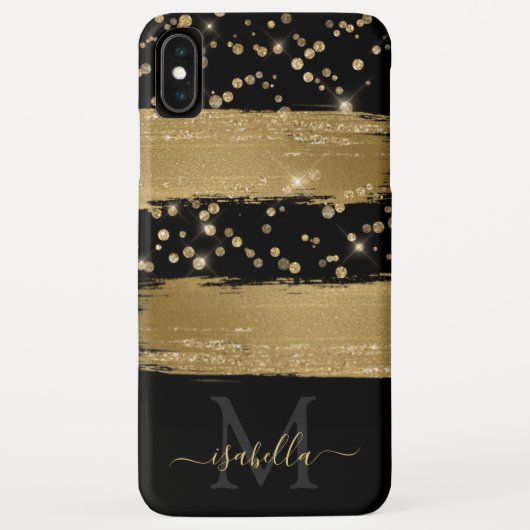 Monogrammed Zwart Goud Script Case-Mate iPhone Case (Achterkant)