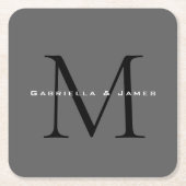 Monogrammed zwart grijs kalligrafie vierkante kartonnen onderzetter (Voorkant)