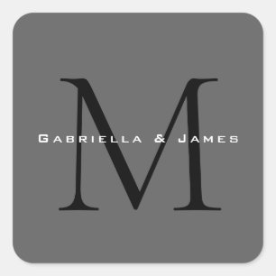 Monogrammed zwart grijs kalligrafie vierkante sticker