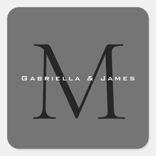 Monogrammed zwart grijs kalligrafie vierkante sticker (Voorkant)