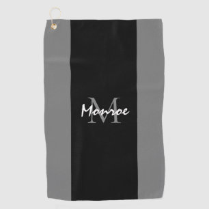 Monogrammed Zwart Grijze Moderne Manuscript Gepers Golfhanddoek