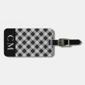 Monogrammed Zwart Plaid Moderne Eenvoudige Initial Bagagelabel (Voorkant horizontaal)
