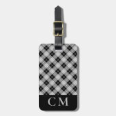 Monogrammed Zwart Plaid Moderne Eenvoudige Initial Bagagelabel (Voorkant verticaal)