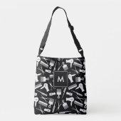 Monogrammed Zwart Wit Haar Stylist Patroon Crossbody Tas (Achterkant)