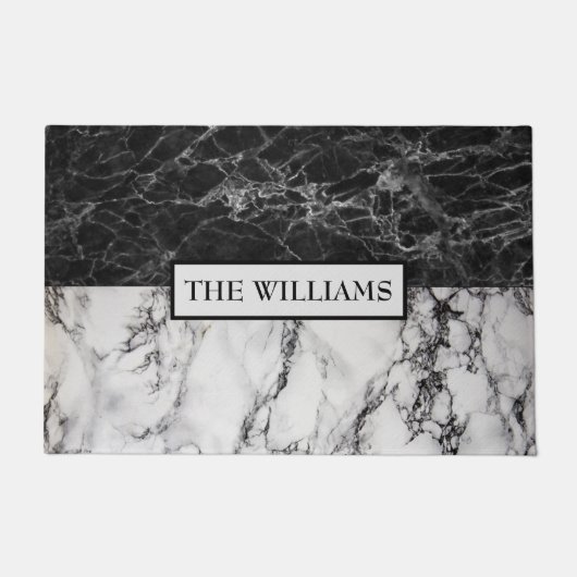 Monogrammed Zwart & Wit Marbled Deurmat (Voorkant)