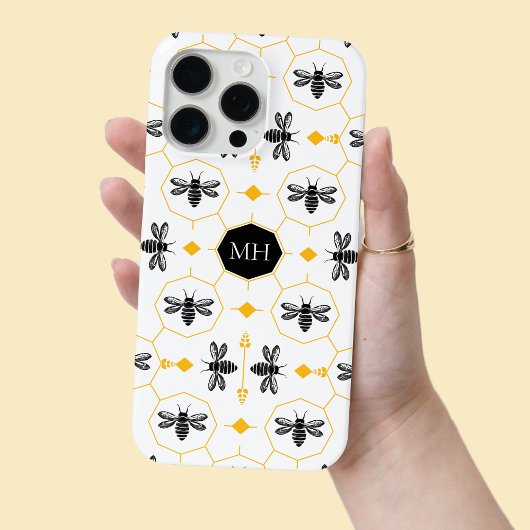 Monogrammed Zwarte bij Gele Honingraat Modern Case-Mate iPhone Case